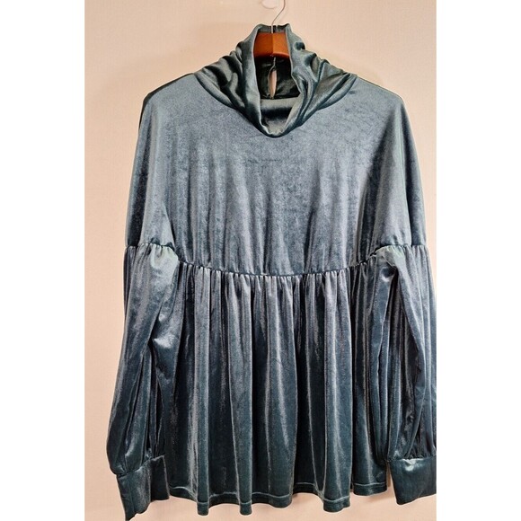 GiGiO USA Velvet Oversized Mock Neck Peplum Tunic Top Women's Sz M Boho Western - Picture 1 of 12